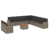 11-delige Loungeset met kussens poly rattan grijs - thumbnail