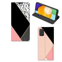 Samsung Galaxy A03s Stand Case Zwart Roze Vormen - thumbnail