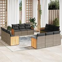 12-delige Loungeset met kussens poly rattan grijs - thumbnail