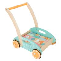 Small Foot houten baby loopwagen met blokken pastel, 35dlg. - thumbnail