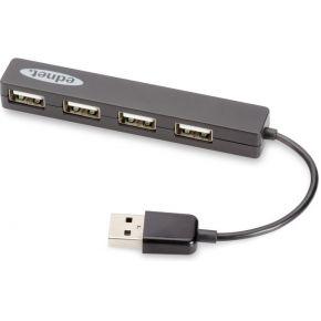 ednet 85040 Notebook USB 2.0 HUB, 4-poort, plug en play, compact ontwerp, geen extra stroomvoorziening nodig, datansnelheid tot 480 Mbit/s, zwart