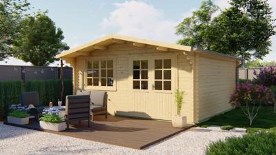 Tuindeco Hendrick Blokhut 500x500 cm + luifel 70 cm 44 mm vuren blank- Zadeldak- Onbehandeld vurenhout- Tuindeco