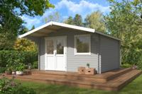 Blokhut Floor 410x410 cm + luifel 130 cm 40 mm vuren lichtgrijs-wit geverfd- - - Van Kooten - thumbnail