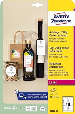 Avery-Zweckform T2002-10 Labels 90 x 50 mm Karton Ultra-wit 100 stuk(s) Niet hechtend Laser (kleur), Laser (zwart/wit)