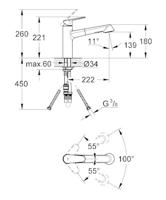 GROHE Eurodisc Cosmopolitan Keukenkraan - laag - uittrekbare uitloop - chroom 32257002 - thumbnail