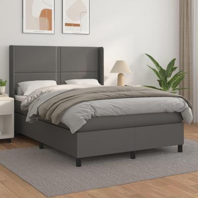 Boxspring met matras kunstleer grijs 140x190 cm