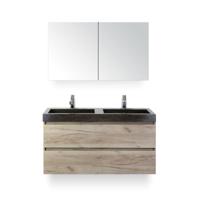 Maxx XL Badmeubelset 120 cm - Craft Oak - Wastafel Lucca Dubbel 2 kraangaten - met Spiegelkast - thumbnail