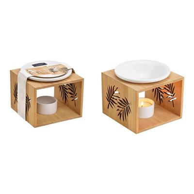 Geurbrander bladdecor van bamboe, keramiek, naturel, wit (B/H/D) 12x10x12 cm
