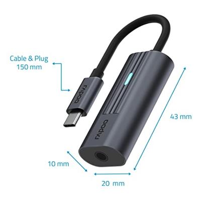 Rapoo UCA-1002 USB Type-C naar 3.5 mm Jack Zwart - thumbnail