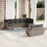9-delige Loungeset met kussens poly rattan grijs - thumbnail