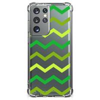 Samsung Galaxy S21 Ultra Doorzichtige Silicone Hoesje Zigzag Groen - thumbnail