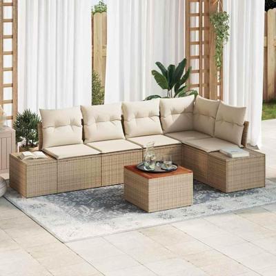 Tuinbankenset met opslag 6 pcs Beige en Crème poly rattan