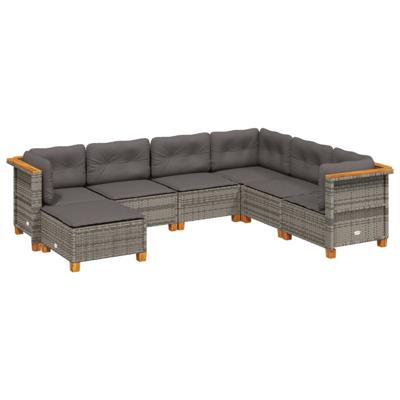 7-delige Loungeset met kussens poly rattan grijs