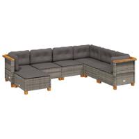 7-delige Loungeset met kussens poly rattan grijs - thumbnail