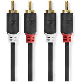 Stereo-Audiokabel | 2x RCA Male | 2x RCA Male | Verguld | 0.5 m | Rond | Antraciet