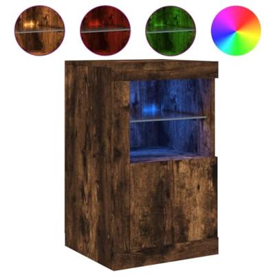 Bijzetkastjes met LED 2 st bewerkt hout gerookt eikenkleurig