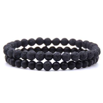 Memphis Heren Kralen Armband Lavasteen en Matte Agaat Zwart