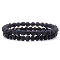Memphis Heren Kralen Armband Lavasteen en Matte Agaat Zwart - thumbnail