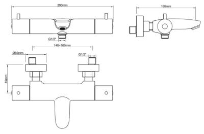 Badkraan Wiesbaden Caral | Opbouw | Thermostaatkraan | 2-weg | hoh 15 cm | 2-knops | Rond | Zwart mat