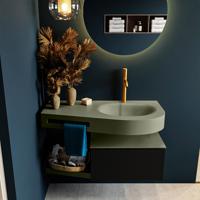 MONDIAZ RIVA 100cm badmeubel onderkast / planchet kleur Urban met 1 lade. Wastafel DULCET rechts 1 kraangat kleur Army. - thumbnail