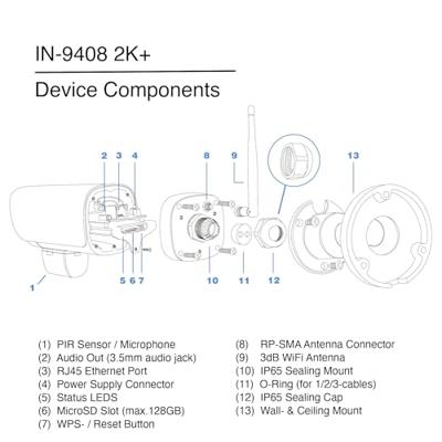 INSTAR IN-9408 2K+ LAN/WLAN ws 101665 IP Bewakingscamera WiFi 2560 x 1440 Pixel INSTAR IN-9408 2K+ LAN/WLAN ws 101665 IP Bewakingscamera WiFi 2560 x 1440 Pixel