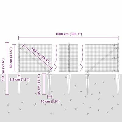 VidaXL Afrasteringspaal zilver 10 x 0,8 m (16 x 16 mm gaas) staal