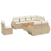 9-delige Loungeset met kussens poly rattan beige - thumbnail