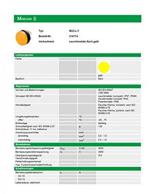 Eaton M22-L-Y Verlichte melder Geel 1 stuk(s)