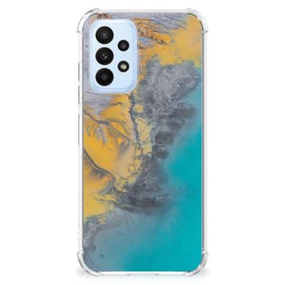 Samsung Galaxy A23 Anti-Shock Hoesje Marble Blue Gold Samsung Galaxy A23 Anti-Shock Hoesje Marble Blue Gold