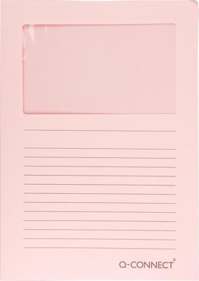 Q-CONNECT L-map met venster, 120 g/m², A4, pak van 100 stuks, lichtroze
