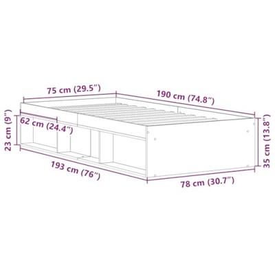 Bedframe grijs sonoma eikenkleurig 75x190 cm