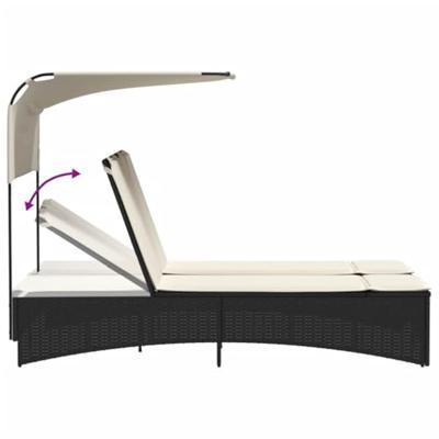 Ligbed 2-persoons met luifel en kussens poly rattan zwart Ligbed 2-persoons met luifel en kussens poly rattan zwart