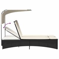 Ligbed 2-persoons met luifel en kussens poly rattan zwart - thumbnail
