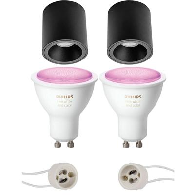Philips Hue Opbouwspot Set GU10 - Mat Zwart Ø90mm - White and Color Ambiance Bluetooth