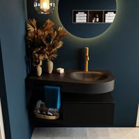 MONDIAZ RIVA 100cm badmeubel onderkast / planchet kleur Urban met 1 lade. Wastafel DULCET rechts 1 kraangat kleur Urban. - thumbnail