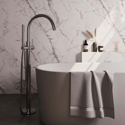 Badkraan Vrijstaand Brauer Brushed Carving met Staaf Handdouche Geborsteld RVS Brauer