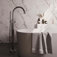 Badkraan Vrijstaand Brauer Brushed Carving met Staaf Handdouche Geborsteld RVS Brauer - thumbnail