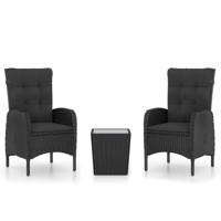 3-delige Bistroset poly rattan en glas zwart - thumbnail