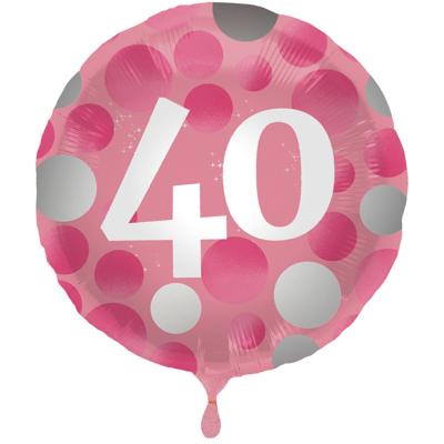 Folieballon 40 Jaar Glossy Pink (45cm)