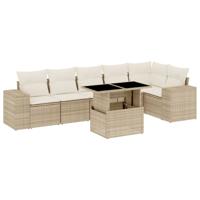 7-delige Loungeset met kussens poly rattan beige - thumbnail