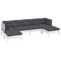 6-delige Loungeset met kussens grenenhout wit - thumbnail