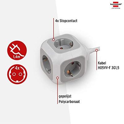 Brennenstuhl ALEA-Power socket kubus 4-voudig (met 1,4 m kabel en kinderbeveiliging) - 1150090 Brennenstuhl ALEA-Power socket kubus 4-voudig (met 1,4 m kabel en kinderbeveiliging) - 1150090