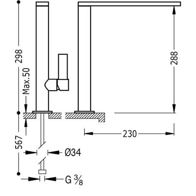 Cocina_Exclusive Keukenkraan CLASS uitloop 34x9 mm 20548601BM Tres