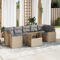 8-delige Loungeset met kussens poly rattan beige - thumbnail