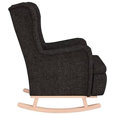 Fauteuil met massief rubberwood schommelpoten stof zwart