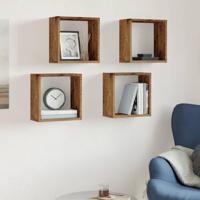 Wandschappen kubus 4 st 30x15x30cm bewerkt hout oud houtkleurig - thumbnail