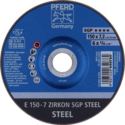 PFERD TOOLS 62215326 E 150-7 ZIRKON SGP STEEL Afbraamschijf gebogen Diameter 150 mm Boordiameter 22.23 mm Staal 10 stuk(s)