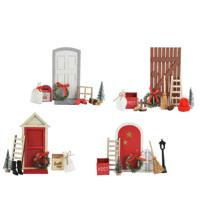 Kerstdorp accessoires set hout 15x6x24cm - thumbnail