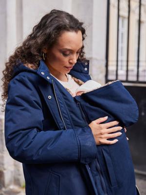 Evolutieve parka voor zwangerschap en dragen, gevoerd met luipaard imitatiebont ENVIE DE FRAISE marineblauw Evolutieve parka voor zwangerschap en dragen, gevoerd met luipaard imitatiebont ENVIE DE FRAISE marineblauw