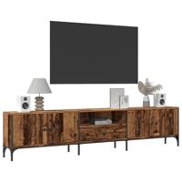 Tv-meubel met lade 200x25x44 cm bewerkt hout oud houtkleurig - thumbnail